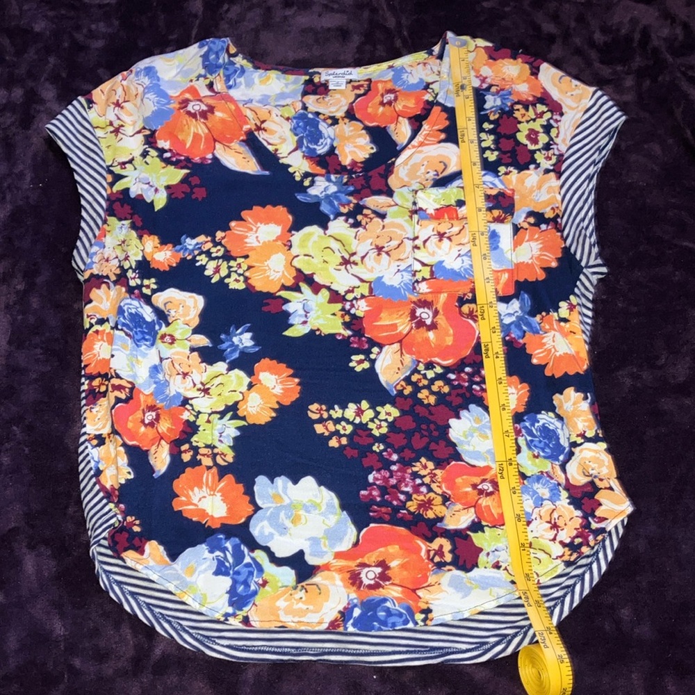 Splendid Floral Blouse - Navy, Orange, Yellow